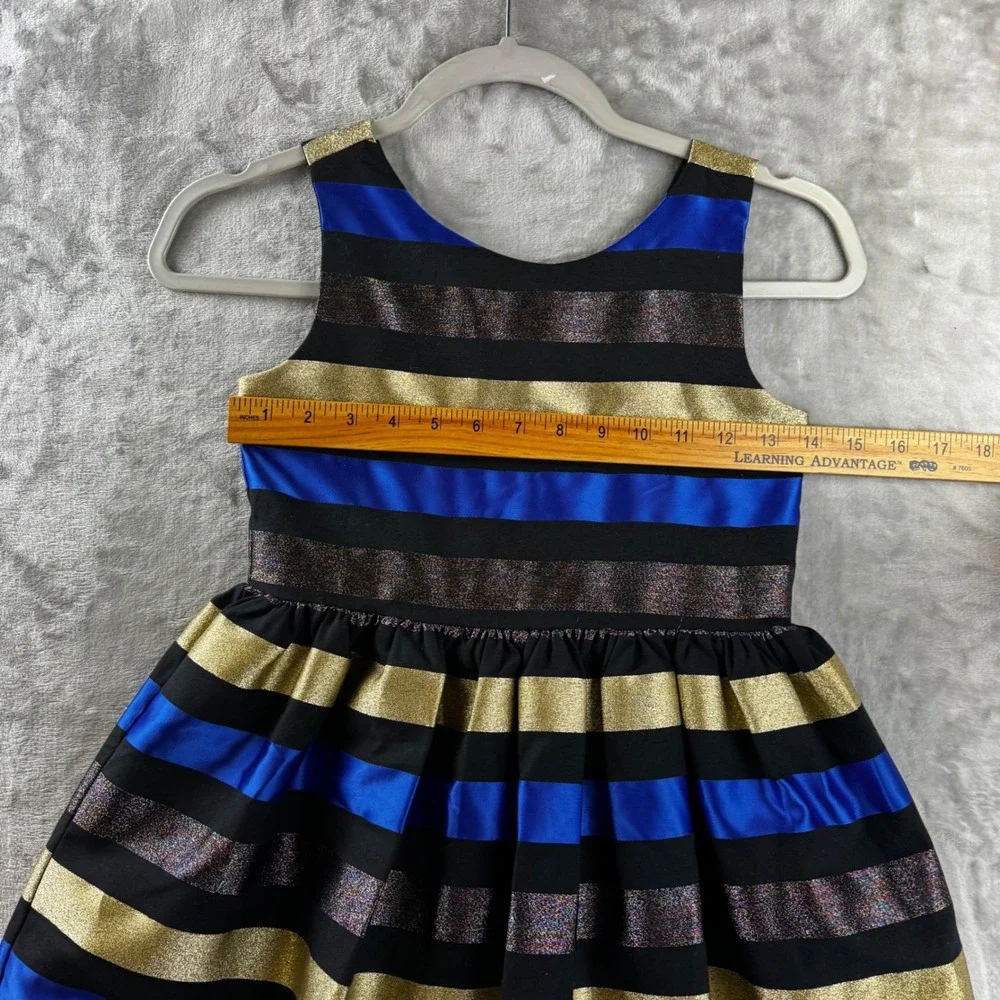 Gymboree Dressed Up Dress Girls 8 Blue Gold Metallic Striped Party (1714)